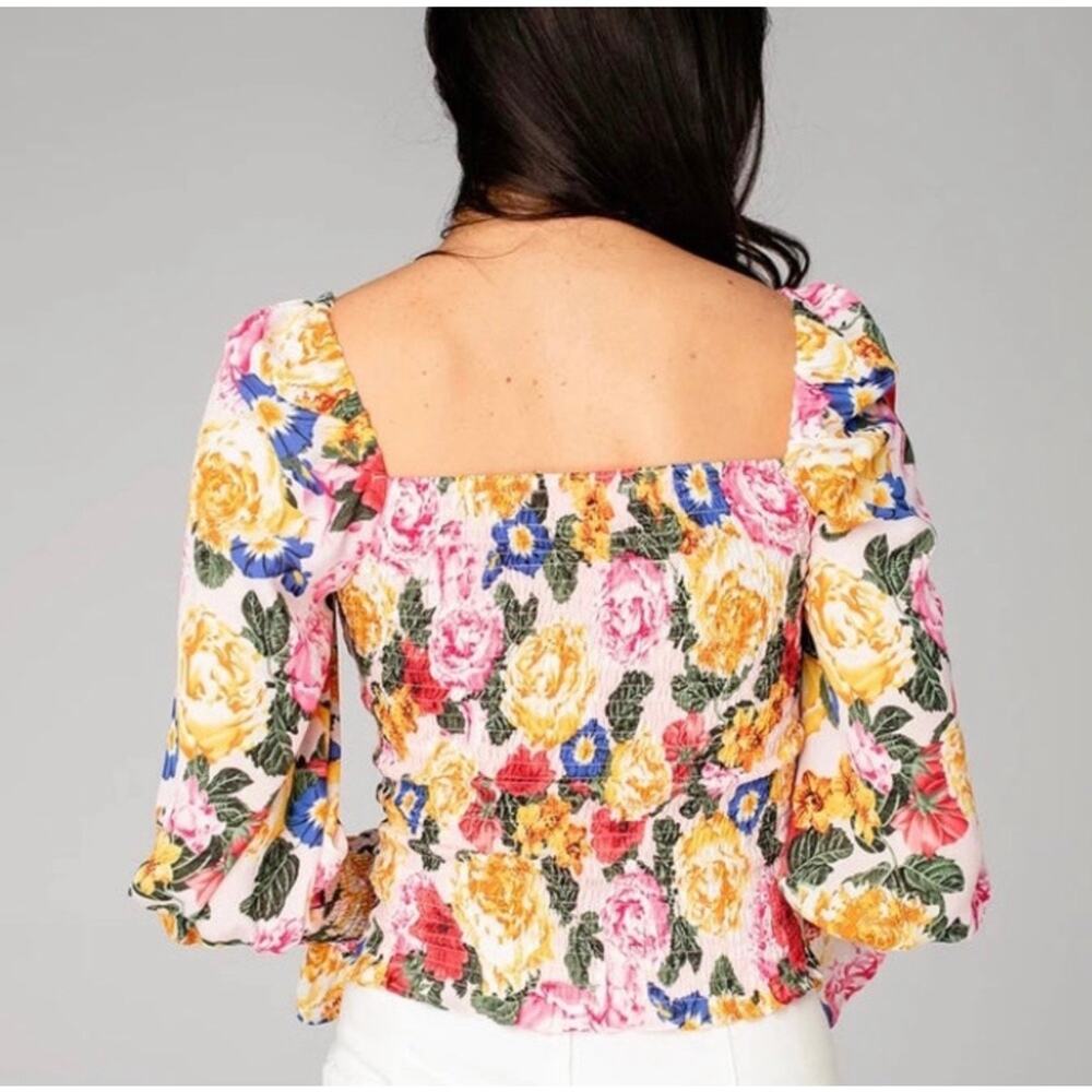 Buddy Love Floral Smocked Long Sleeve Top Size S Small NWT Yellow Multi - Picture 4 of 8